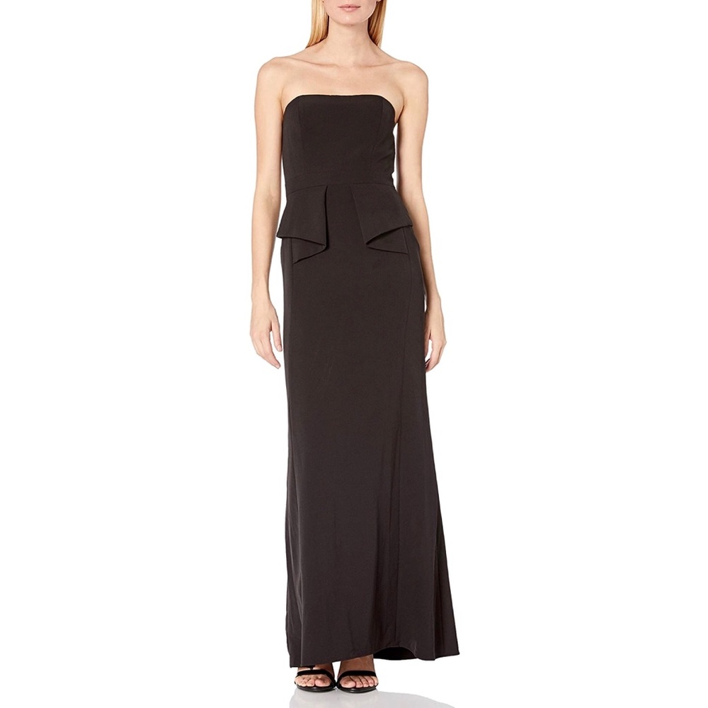 Aidan Mattox strapless gown black peplum column